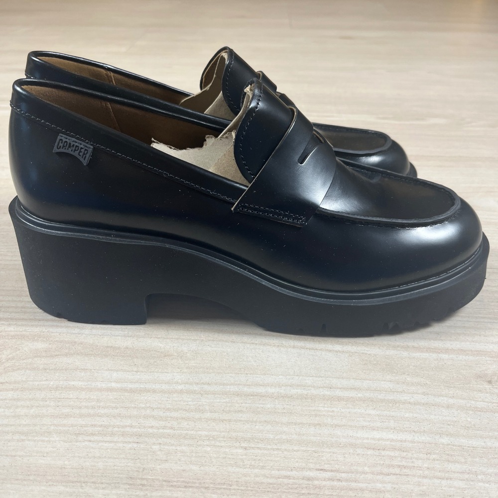 Camper Milah Black Leather Platform Penny Loafers EU 42 US 11